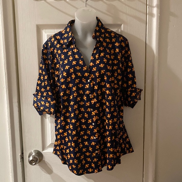 New York & Company Tops - New York & Company 7th Avenue Bee Bees Bumblebees Orange Navy  Blue Blouse Top